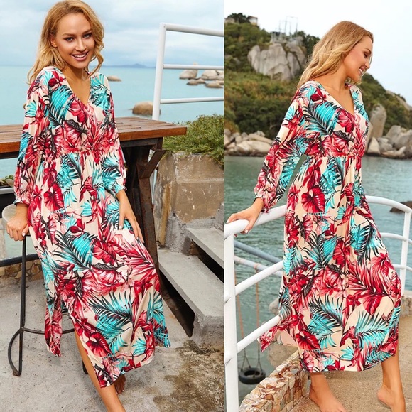 Cozumel Bright Tropical Floral Print Maxi Dress - Picture 10 of 10